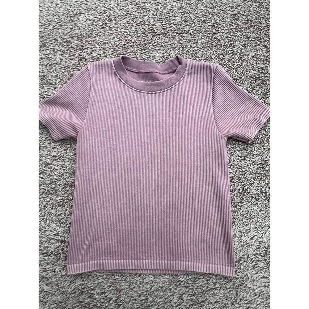 Pink Rose Juniors Small Mauve Purple Ribbed Short Sleeve Stretch Fitted Top